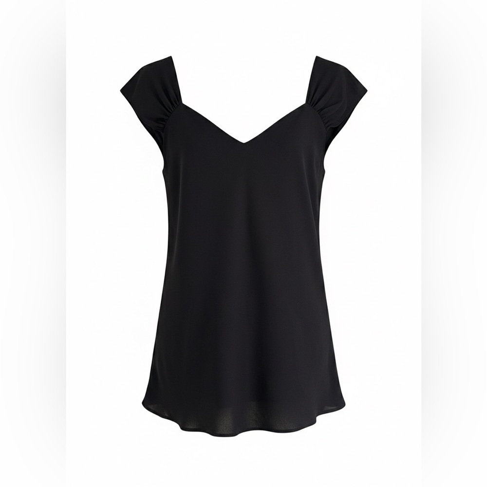 Theory Women's Black Silk Blouse. Cap Sleeves, V-Neck. Size Medium - Picture 2 of 5